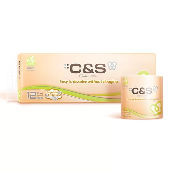 Giấy vệ sinh C&S (hoa văn nổi, có lõi) - 4 lớp*12 cuộn